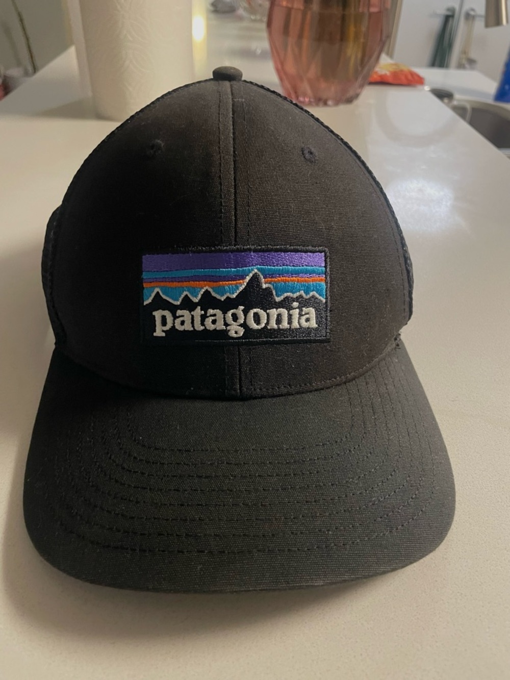 Patagonia P-6 Logo Trucker Hat Black Mesh Snapback Outdoor Cap